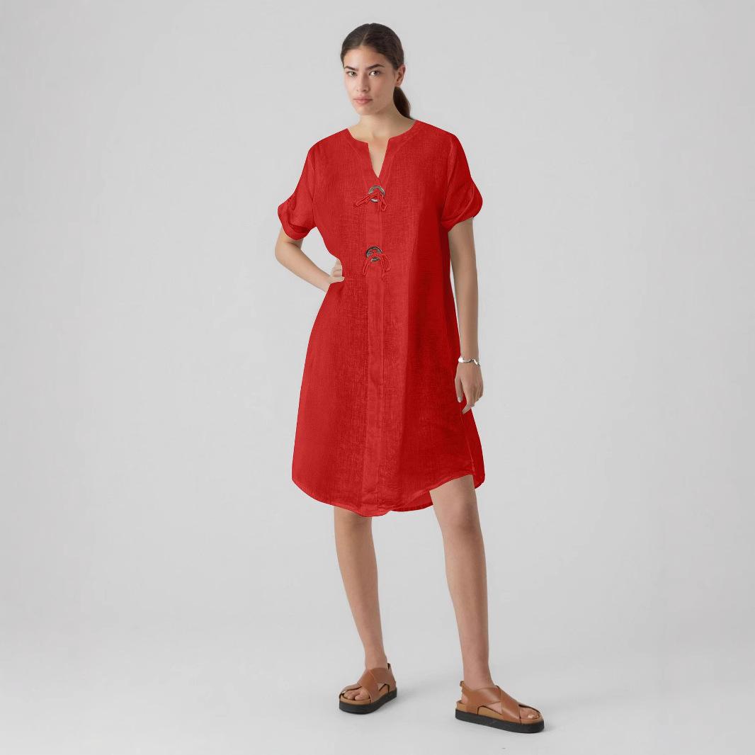 

Women s Short Sleeve V-Neck Tie-Front Dress Knee-Length Casual Summer Dress in 6 Colors 4XL зелений