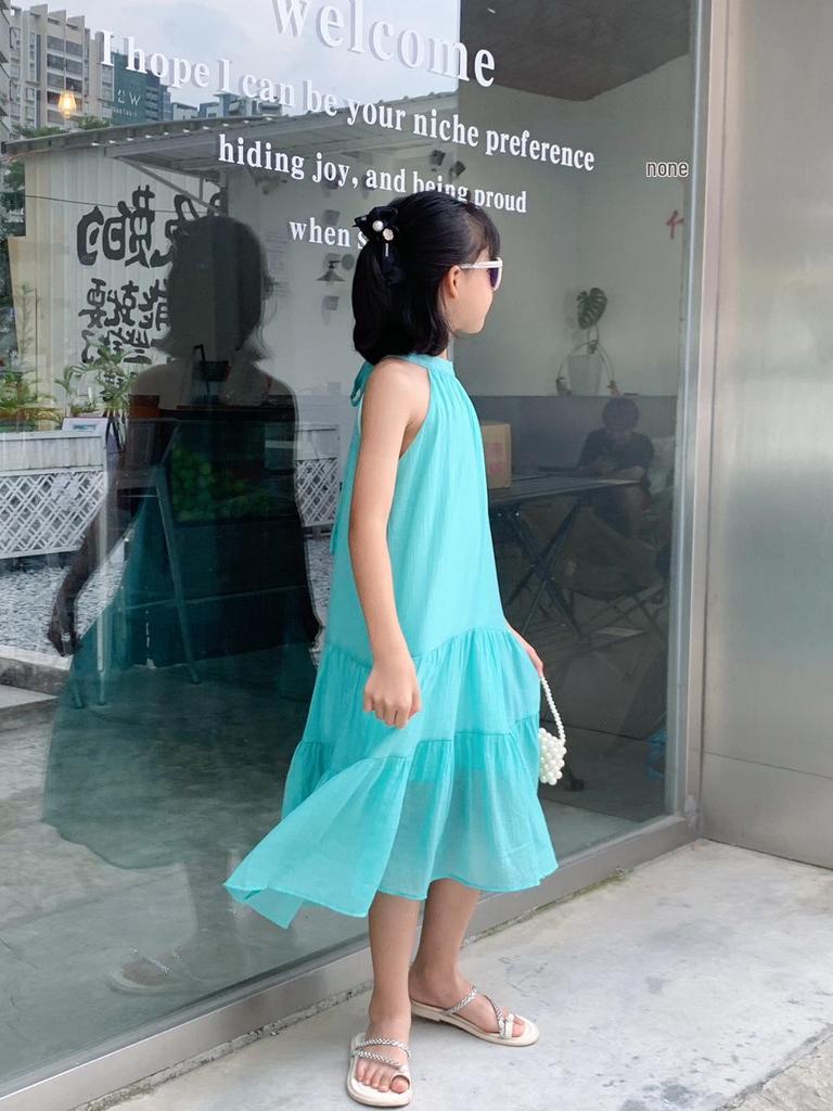 2024 Summer Mint Green Halter Dress for Mother and Daughter - Perfect for Sanya Beach Vacation
