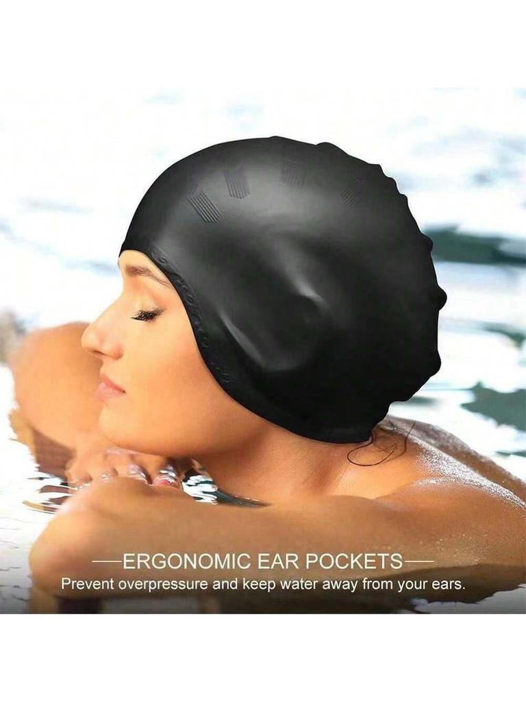 Silicone Ear Protection Swimming Cap, Adult Unisex Elastic Comfortable Non-Tight Swim Cap, Long Hair Swimming Cap, Plus Size Sil