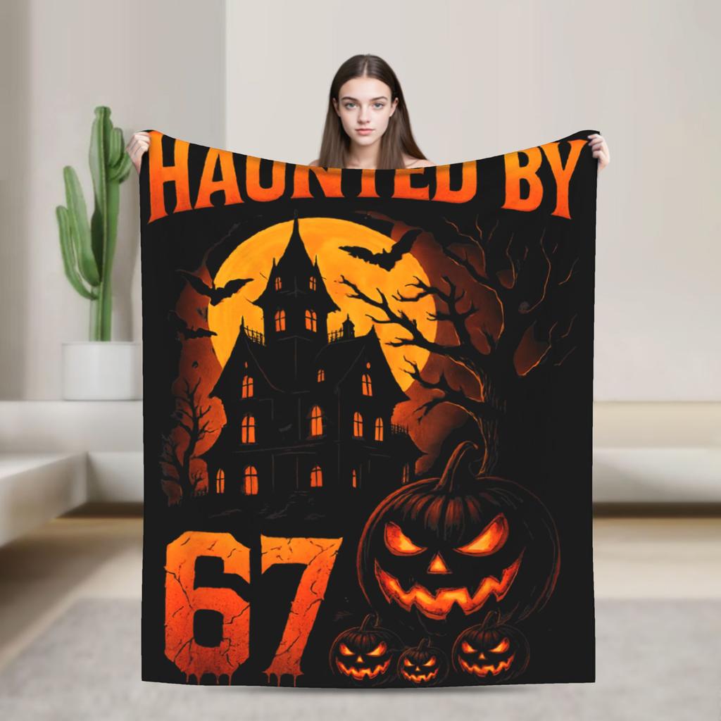 67 Meme Halloween Haunted Spooky Warm Blanket Camping Plush Throw Blanket Living Room Flannel Bedspread Sofa Bed Cover