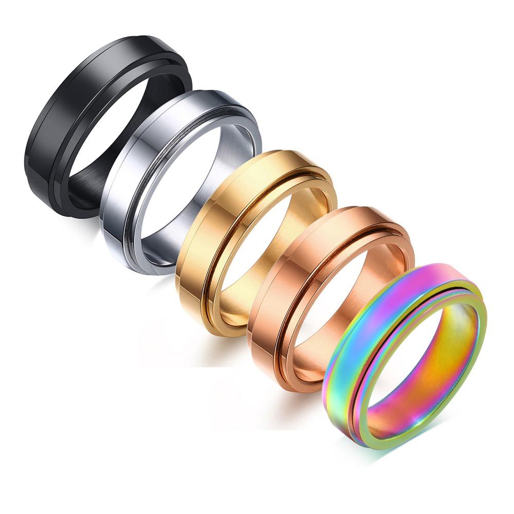 6MM Rotating Stainless Steel Couple Ring Smooth Band for Men Women