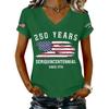 Women's Casual V Neck Short Sleeve T Shirt Semi Centennial Letter Print Lightweight Soft Fabric Relaxed Fit Summer Top
