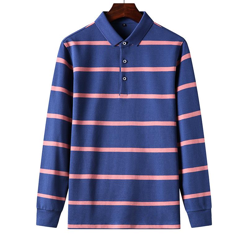 Cotton Men's Long Sleeve T-shirt Autumn Trend Striped T-shirt Collared POLO Shirt On Clothes