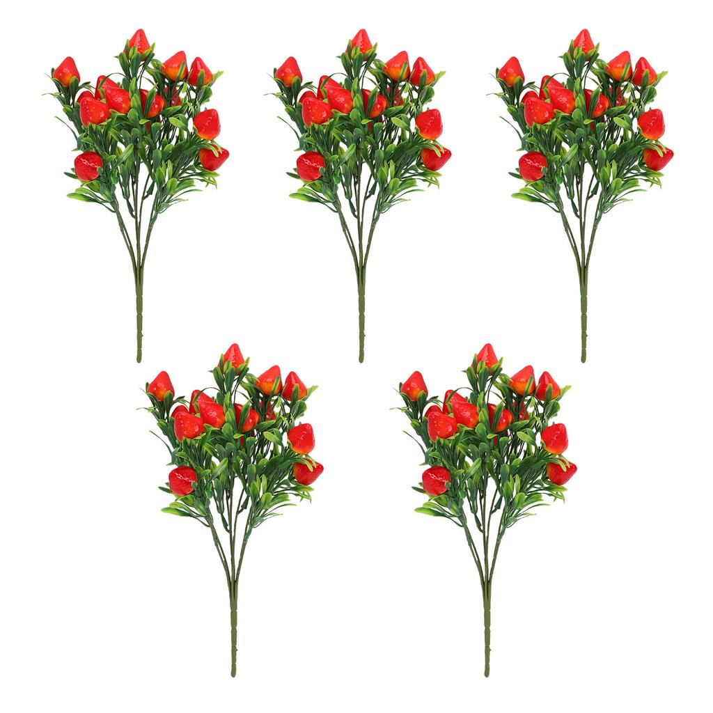 Künstlicher Erdbeerzweig PVC Simulierte Erdbeerstaude Falsche Fruchtblüten-Sträuße für Zuhause Hochzeit Tischdeko DIY