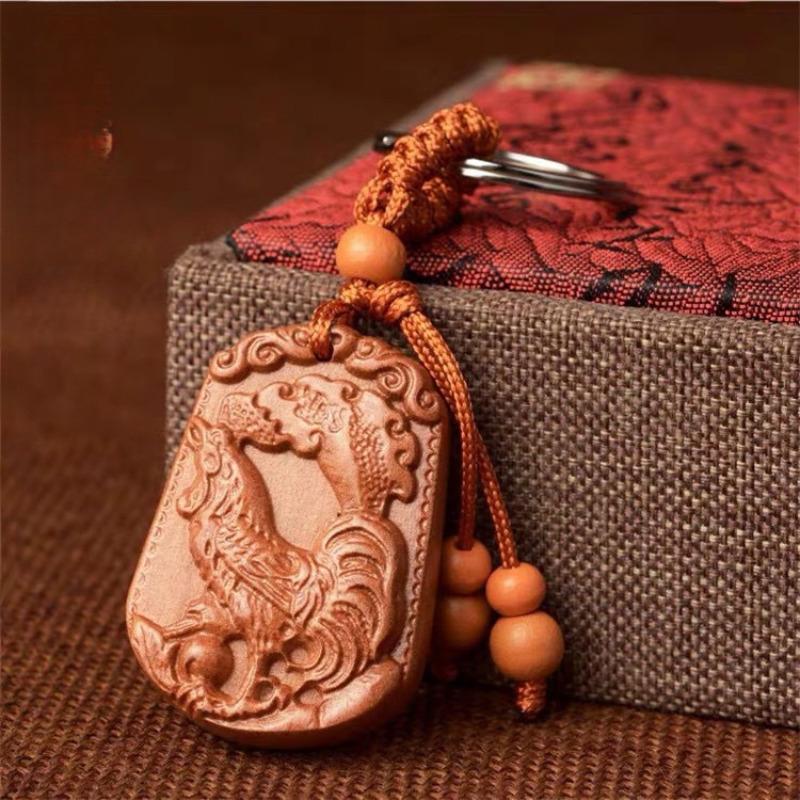 Wooden Protection And Safety Keychain Pendant For Car Decoration And Bag Accessories
