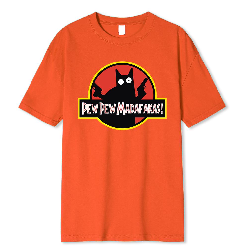 Pew Pew Madafakas Black Cat With Two Guns Male Tops Summer Loose T-Shirt Cotton T-Shirt Clothes Casual T-Shirts