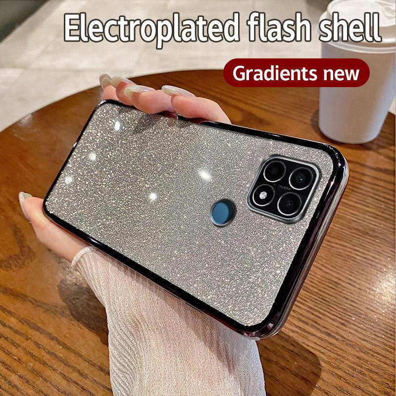 For OPPO Realme C21 Case Realme C21 Phone Case Shiny Glitter Plating Silicone Camera Lens Soft Back Cover