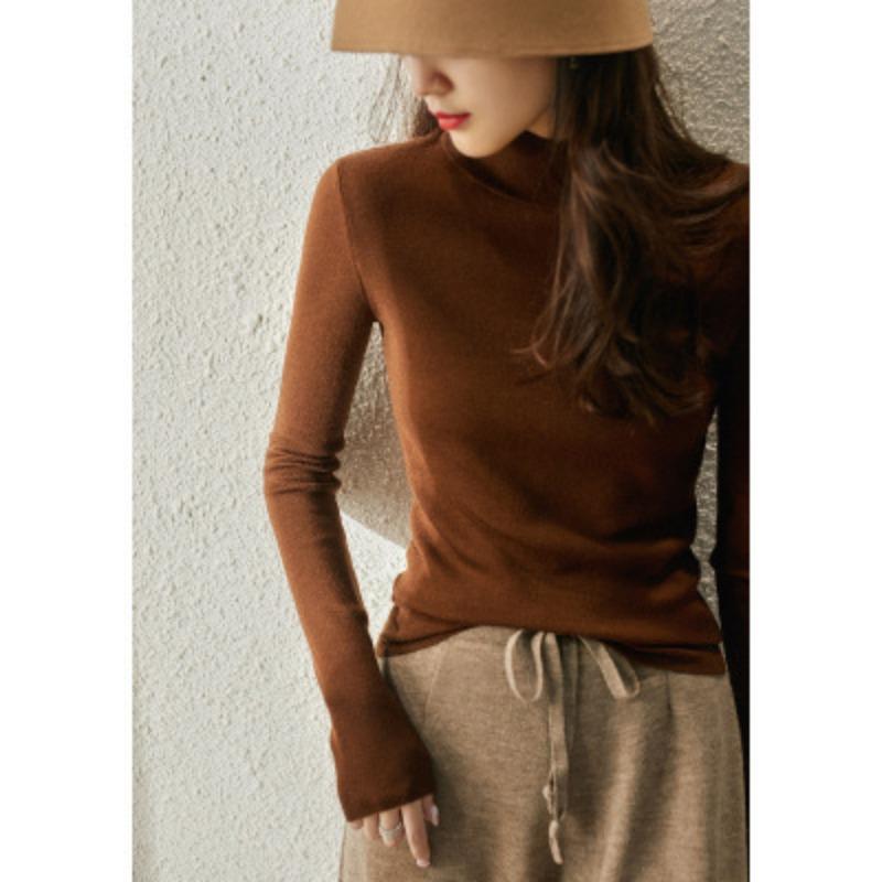 

Женский свитер с полувысоким воротником, свитер с длинными рукавами, свободный вязаный топ XL кофейный