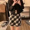 Plus Size Women's Retro Plaid Wool Blend Mini Skirt - High Waist A-Line Slimming Skirt for Spring and Autumn