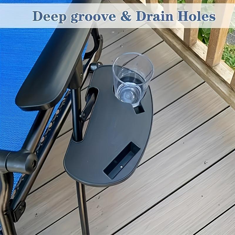 1pc Durable Folding Chair Side Table Attachment, Plastic Beverage and Snack Storage Tray, No Electricity Needed, Black