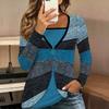 Tops for Women  Geometric Print Long Sleeve Fake Two‑Piece Top Fall Casual Slim Pullover Women's Long Sleeve Top
