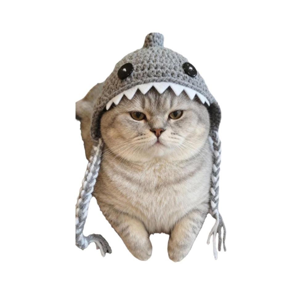 Funny Cat Knitted Hat Braid Design Pet Cosplay Headwear Cute Cat Warm Hat  Photo Props