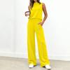 Women's Casual Fashion High-Neck Sleeveless Top And Wide-Leg Trousers Set