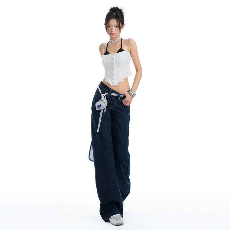 Spring Raw Denim Tone Y2K Low Waist Narrow Straight Drape All Match Slim Denim Pants For Ladies Casual Pants Oversize Denim Trousers