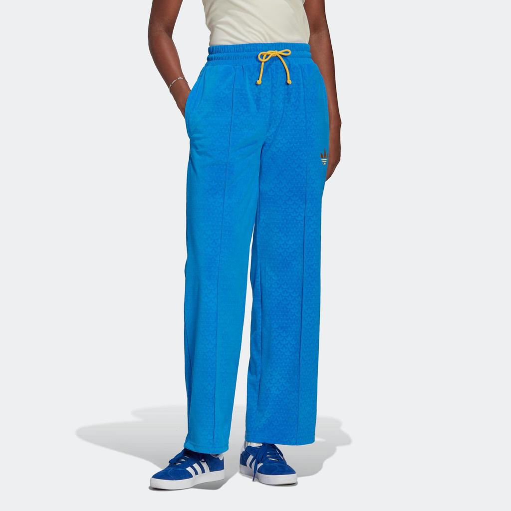 adidas Originals Velour Track Pants With Embroidered Trefoil Logo And Elastic Slim Fit Women Bottoms Blue IB2048
