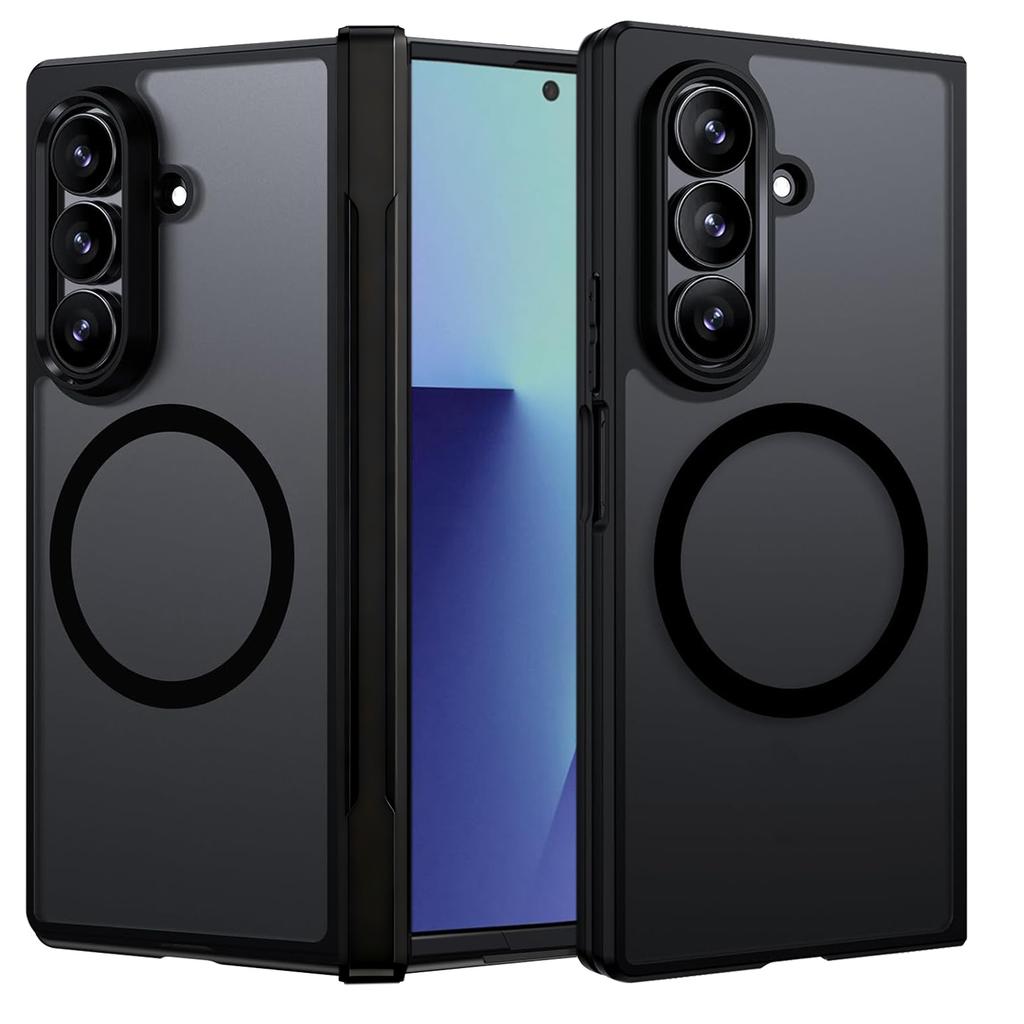 Magnetic Wireless Charging and Holder Case for Samsung Galaxy Z Fold 7, Hard Transparent Matte Protective Back Cover