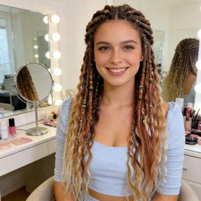 Boho Braided Ponytail Extension with Hair Tie Lightweight Hand-braided Braids Hair Extensions Women Men Long Viking Dreadlock Beads Ponytail