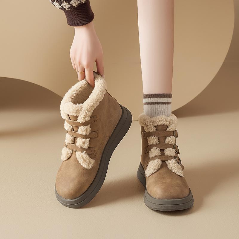Augustine Fleece Martin Boots Women's 2025 New Winter Platform Lamb Fleece Short Boots Cotton Shoes Thickened Snow Boots