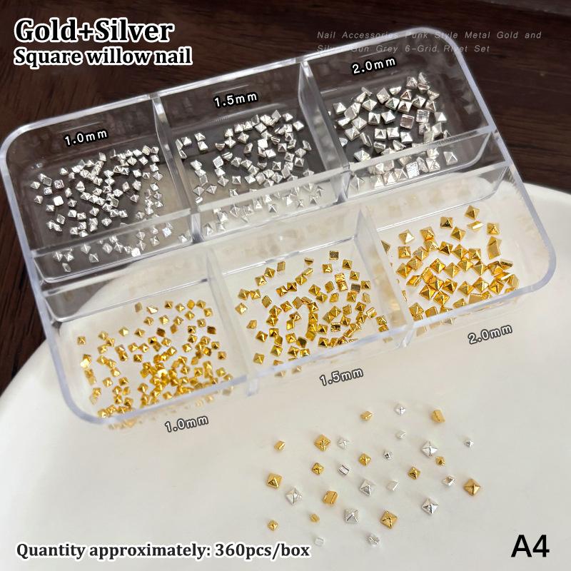 

Mix Size Punk Solid Rivets Hemisphere Square Sharp Cone Gold Silver K Gun Black Nail Art Rhinestones Decorations Manicure Charms A4