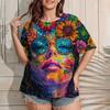 Plus Size Women's T-Shirt Summer Casual Round Neck Short Sleeve Top Fashion Girl Pattern Print Outdoor Loose Oversized Clothing