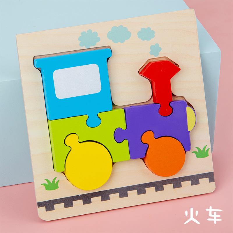 Wooden Simulation Cartoon Vehicle Animal Puzzle Early Childhood Education Building Block Children Baby Cognitive Three-Dimensional Puzzle