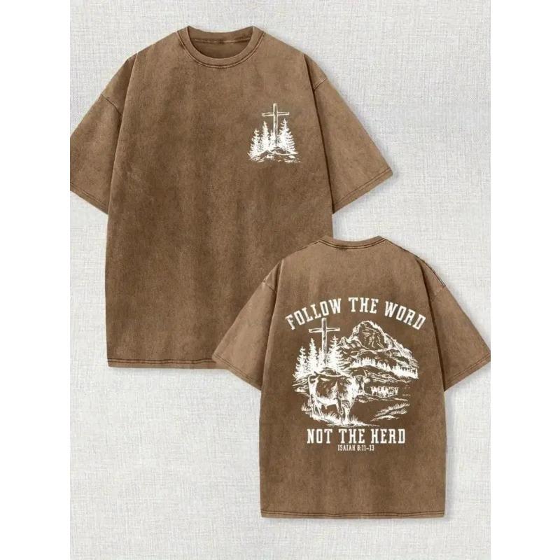 Men'S Washed Short-Sleeved T-Shirt Pattern, Vintage Style, High-Quality Fashion, Soft and Comfortable, Crew Neck, Loose Fit, for Daily Wear