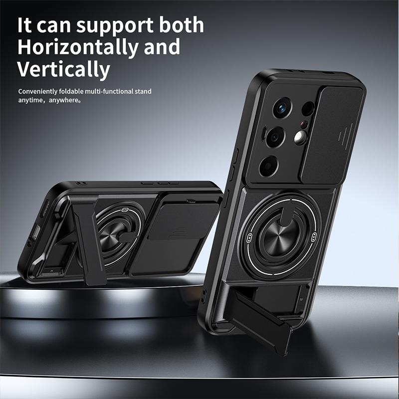 Slide Camera Cover for Infinix Camon 50 4G Case With Built-in Ring Stand and Folding Stand