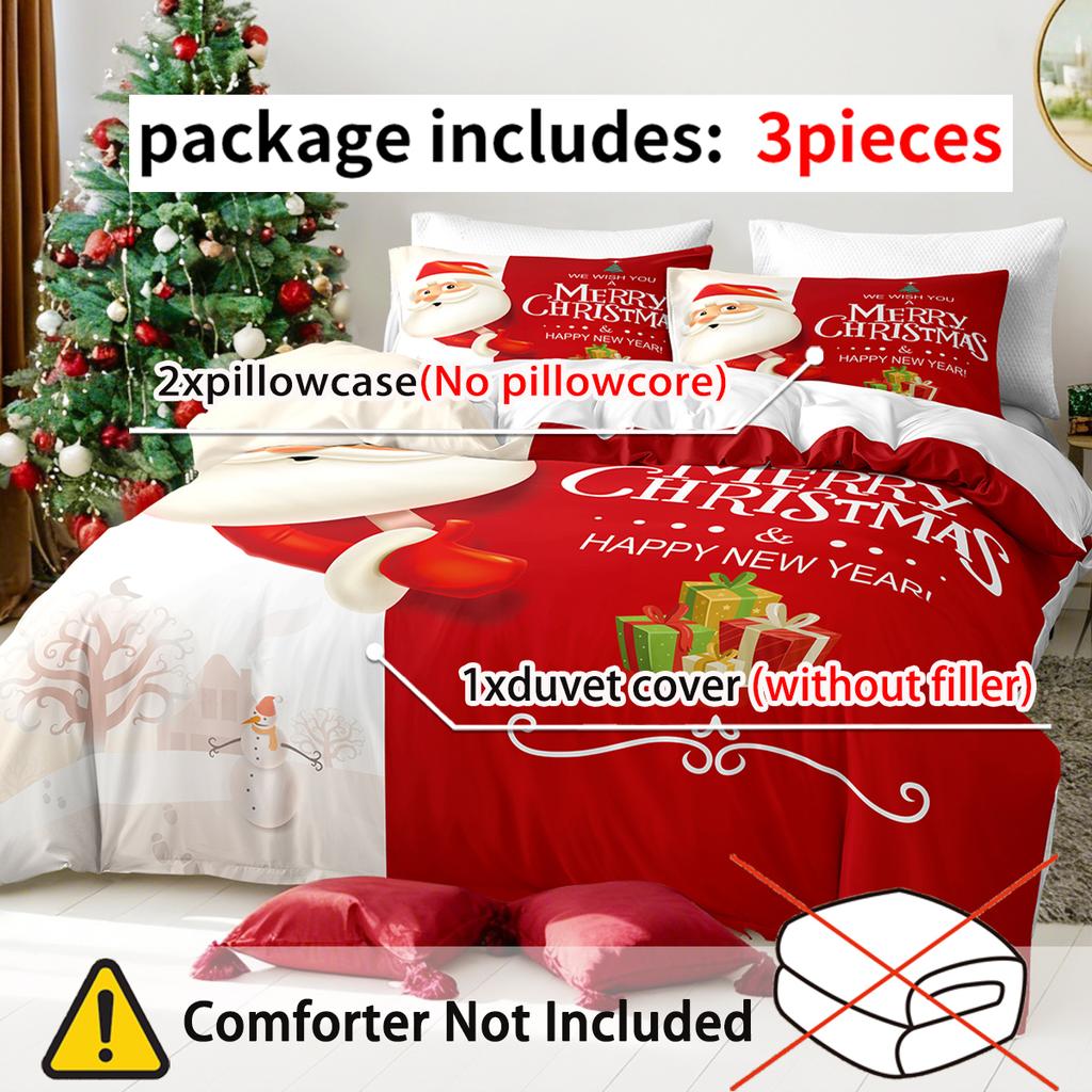 3pcs/set Christmas Reindeer Snowman Bedding Set Includes 1 Duvet Cover And 2 Pillowcases Soft And Skin-Friendly