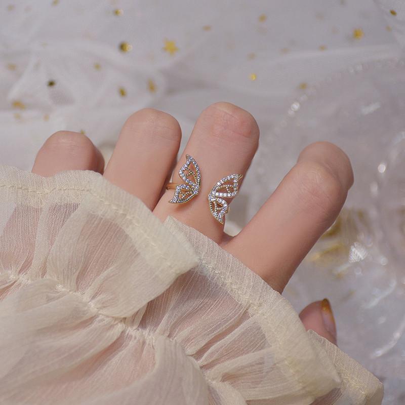 Punk Irregular Butterfly Rings For Women Liquid Metal Butterfly Earring Aesthetic Egirl Gothic Insect Open Rings Y2K Jewelry