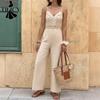 Pantaloni e tute a vita alta con scollo a V, senza maniche, stampati, estivi e primaverili, casual e tinta unita da donna