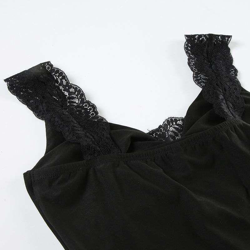 Women's Lace Splicing Pleated Chest Sexy V-neck Waist Slimming Hundred Bottoming Tank Tops