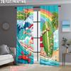 2pcs,2D plane printing Curtain Fabric Merry Christmas Santa Surfing Beach Polyester Fabric (without rod) Gifts Use for Living