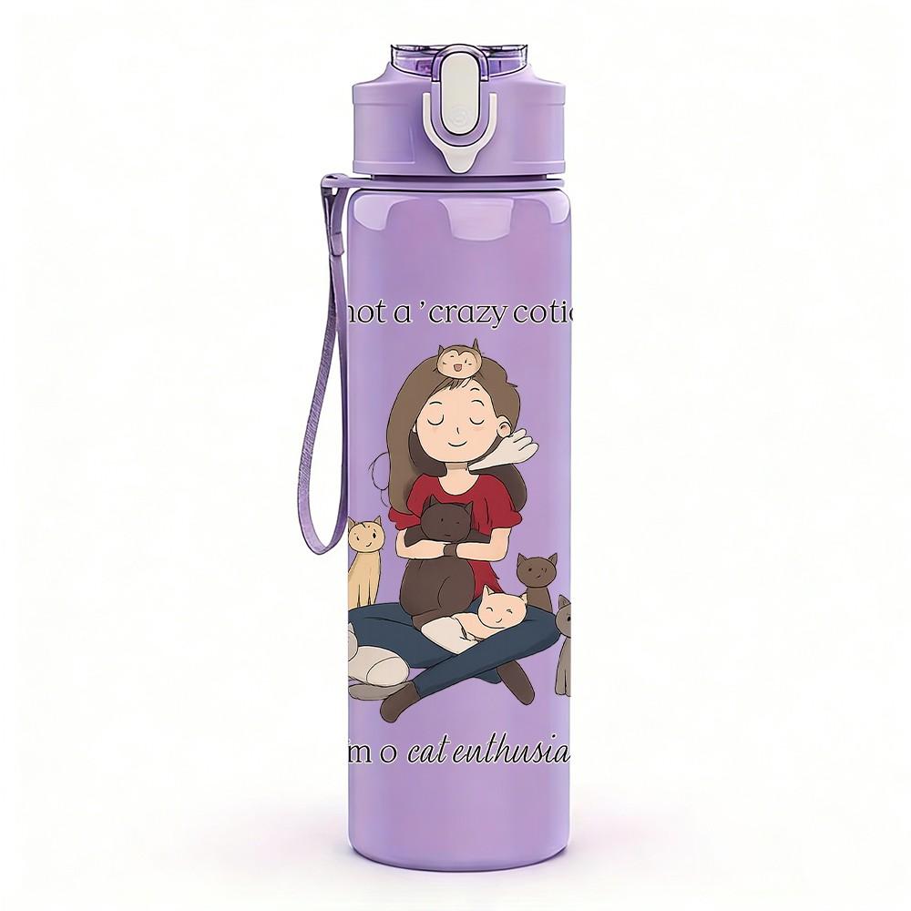 1PC Girl Sitting With Dog Cartoon 750ml Color Plastic Sports Water Bottle Leakproof Flip Straw Lid Suitable for Sports Office Home Use