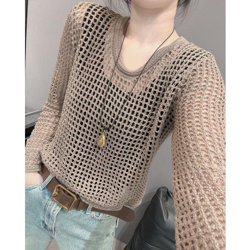 

Солнцезащитная одежда Вырезной трикотаж Женская блузка с длинным рукавом Европейские товары Короткая свободная Блузка для кондиционирования воздуха Платье-бандаж Слегка прозрачные топы Khaki M