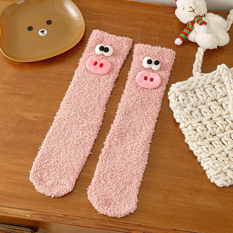 Baby Socks Cartoon Animal Cute Sweet Mid Tube Socks Winter Thick Soft Comfortable Girls Boys Coral Fleece Floor Socks