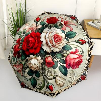 Roses,Stained Automatic Folding Umbrella Compact 8 Rib Design,Unique Style,Suitable for Everyday Outdoor Use,Perfect Gift for Friends