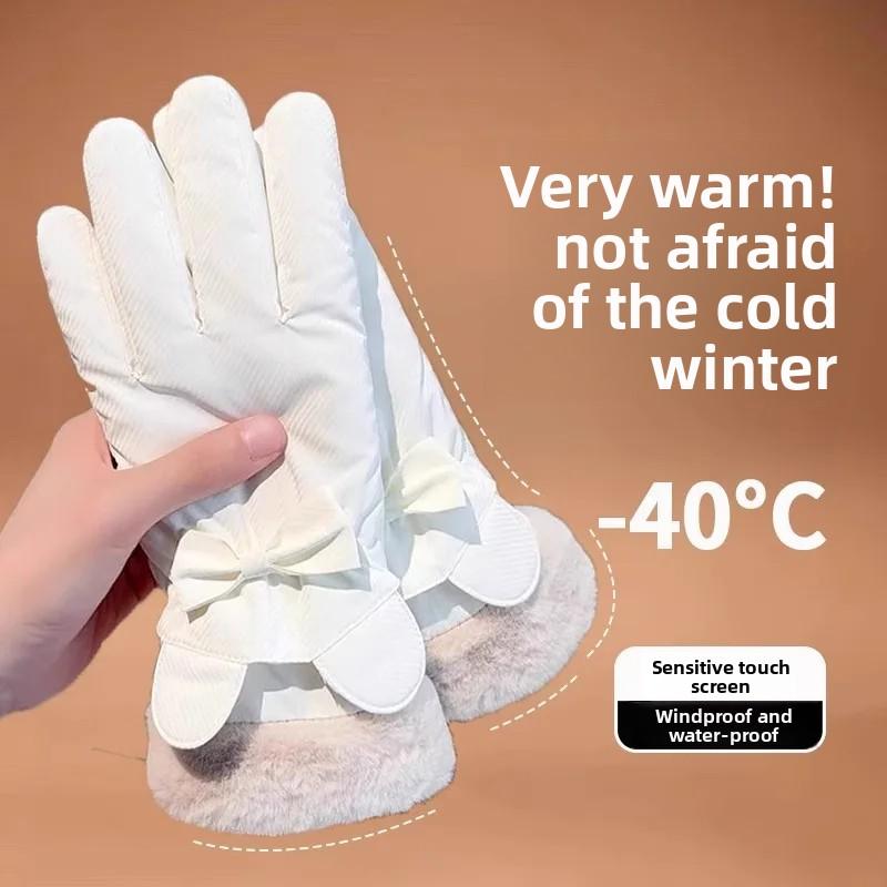 Women Touch Screen Driving Gloves Thickened Winter Skiing Gloves Cycling Mittens Double Thick Velvet Plush Wrist Comfortable