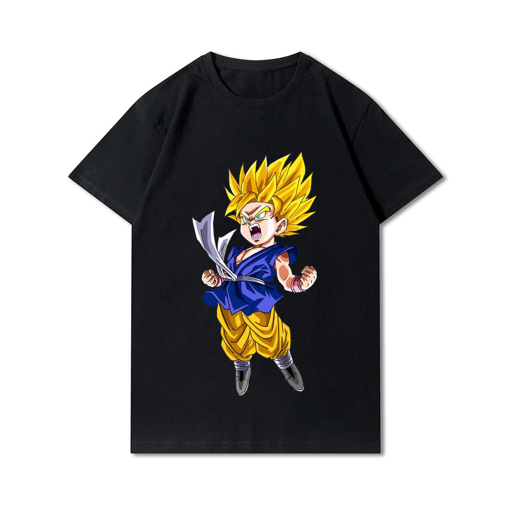 Plus rozmiar S-3XL Anime Dragon Ball męskie koszulki z nadrukiem wokół szyi bawełniane topy letnie swobodne czarne koszulki