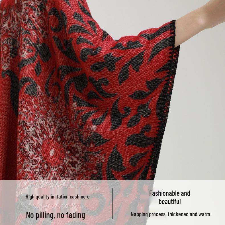 Elegant Mandala Flower Cape: Warm Autumn/Winter Anti-Cashmere Slit Scarf Shawl
