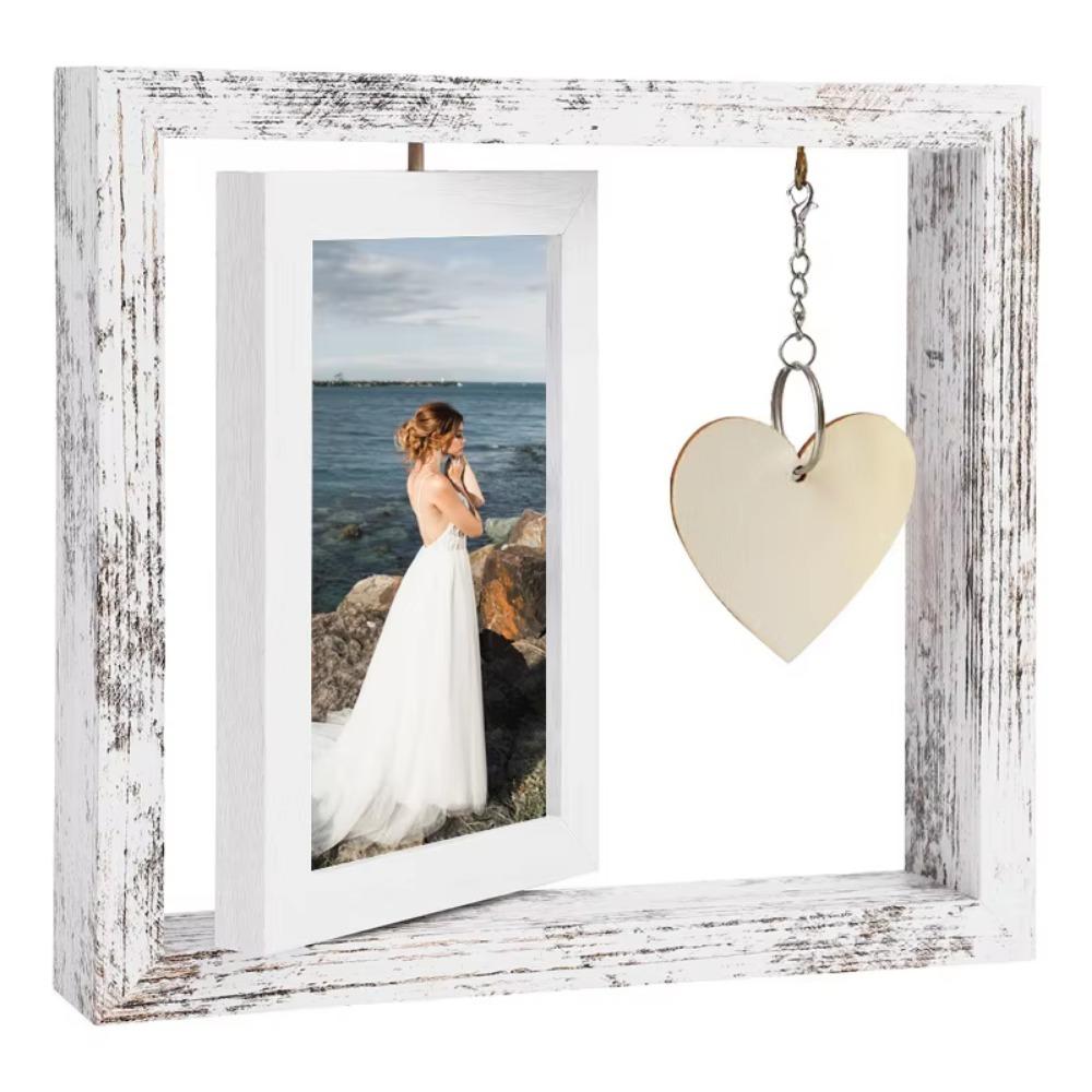 With Heart Pendant Rotating Photo Frame Double-sided Wooden Photo Display Frame Party белый