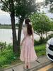 French square collar sweet gentle wind dress women's summer women's clothing waist thin ruffle edge long fairy skirt