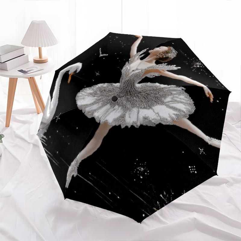 1 PC Automatic Folding Umbrella - Swan Dance Pattern, Portable & Foldable Design with 8 Ribs, Christmas Birthday Gifts