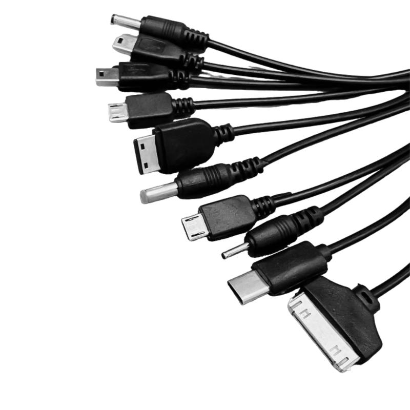 Multifunctional 10 In 1 USB Charging Cable Spring Coiled Data Sync Cord Wire for Multiple Devices Portable 54cm Length