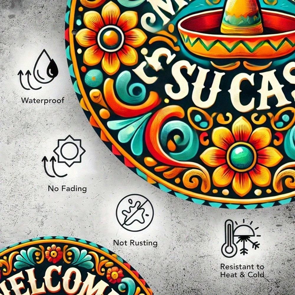 Metal Welcome Sign Mexican Folk Art 8x8 Inch Wall Decor Gift for Home Office