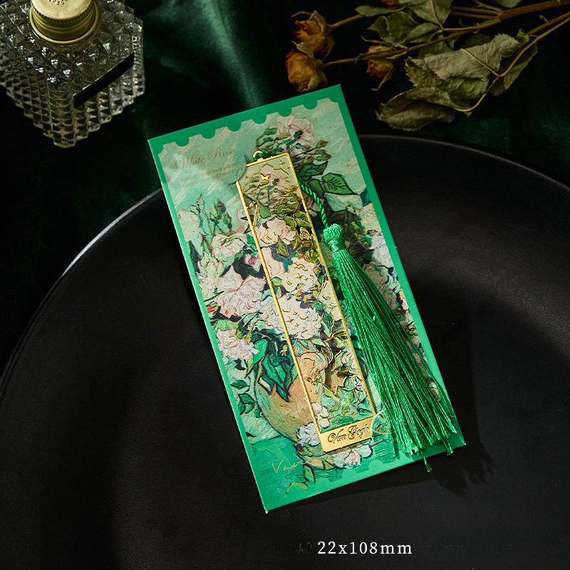 New Retro Floral Painting Hollow Metal Bookmark Bronzing Bookmark With Tassel Stationery Gifts For Book Club Reader