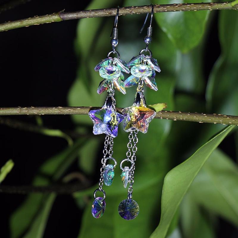 Длинные серьги с цветными кристаллами в простом стиле Maple Leaf