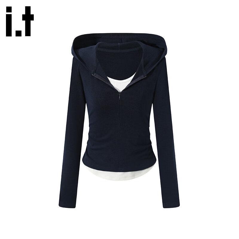 CHOCOOLATE Women s Slim Fit Faux Two-Piece Hooded Long Sleeve Tee M