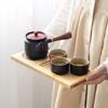Coarse Pottery Kung Fu Tea Set Office Ceramic Side Handle Pot Wooden Handle with Tea Tray Tea Can Storage Gift