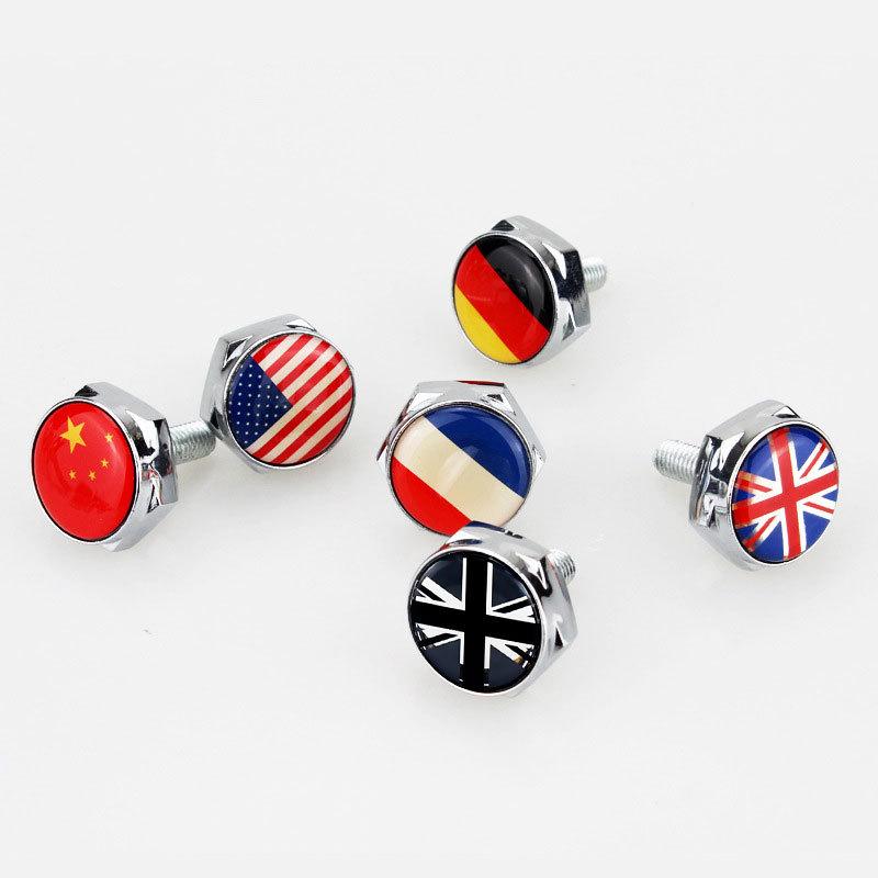 4Pcs USA Italy Germany British Flag Metal Screws License Plate Bolts For VW BM Aud Car Accessories