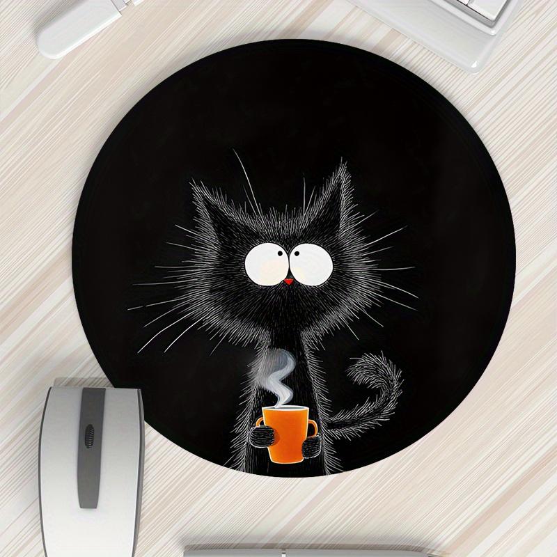 Black Cat Round Mouse Pad Durable Non-Slip Rubber Mat Office Gaming Desk Pad Mouse Mat Setup Desk Accessories Mousepad Carpet